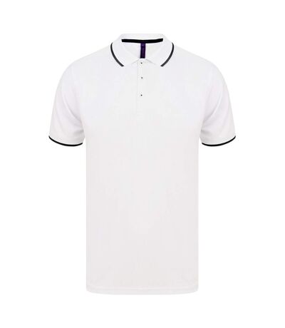 Henbury Mens HiCool Tipped Polo Shirt (White/Navy)