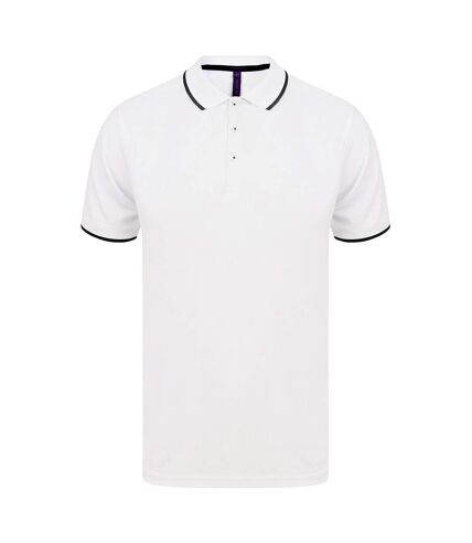 Henbury Mens HiCool Tipped Polo Shirt (White/Navy) - UTPC3835