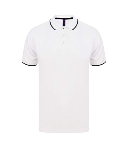 Henbury Mens HiCool Tipped Polo Shirt (White/Navy)