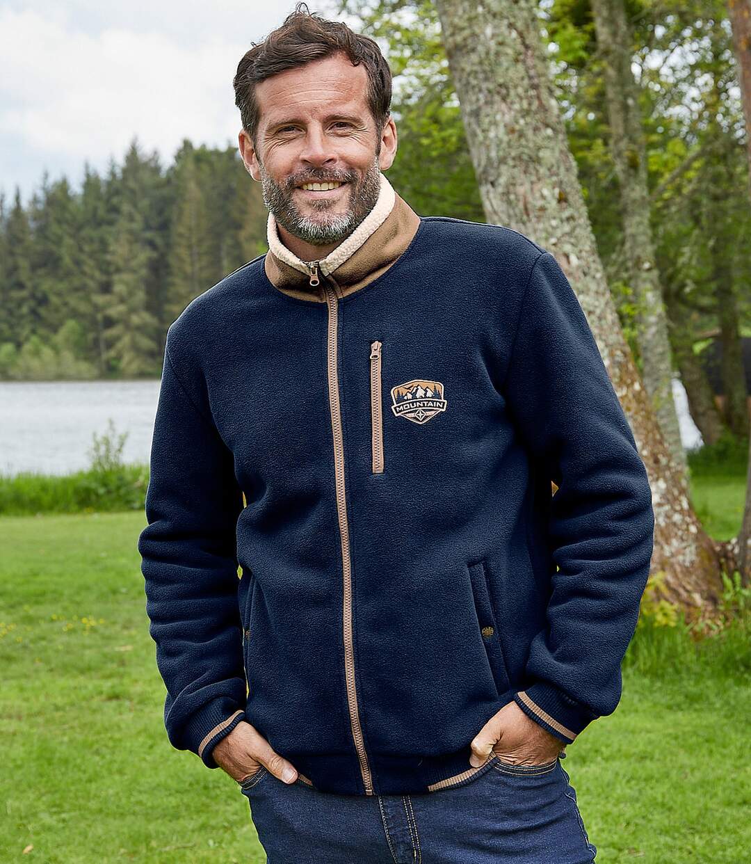 Men's Navy Sherpa-Lined Fleece Jacket-2