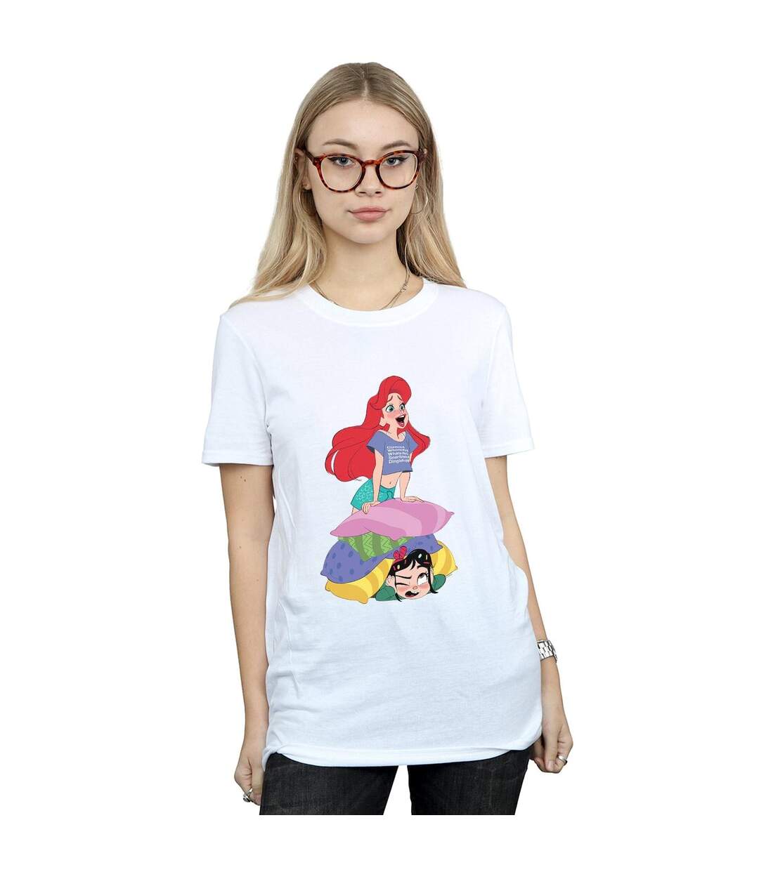 Disney Womens/Ladies Wreck It Ralph Ariel And Vanellope Cotton Boyfriend T-Shirt (Blanc) - UTBI47504-2