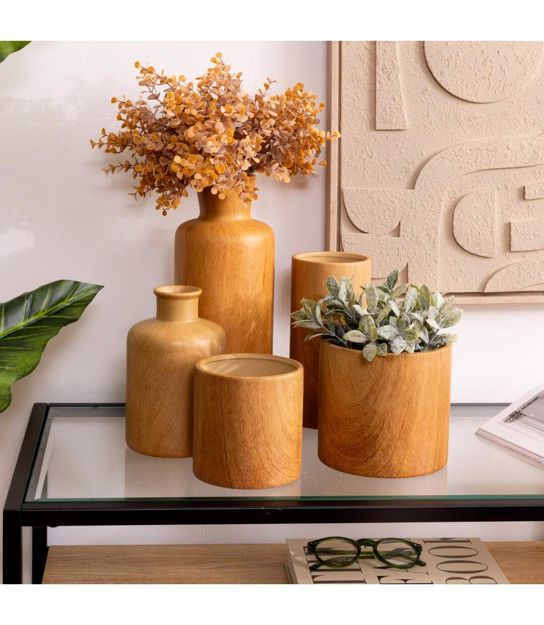 Vase Déco Effet Bois Soa 17cm Marron-5