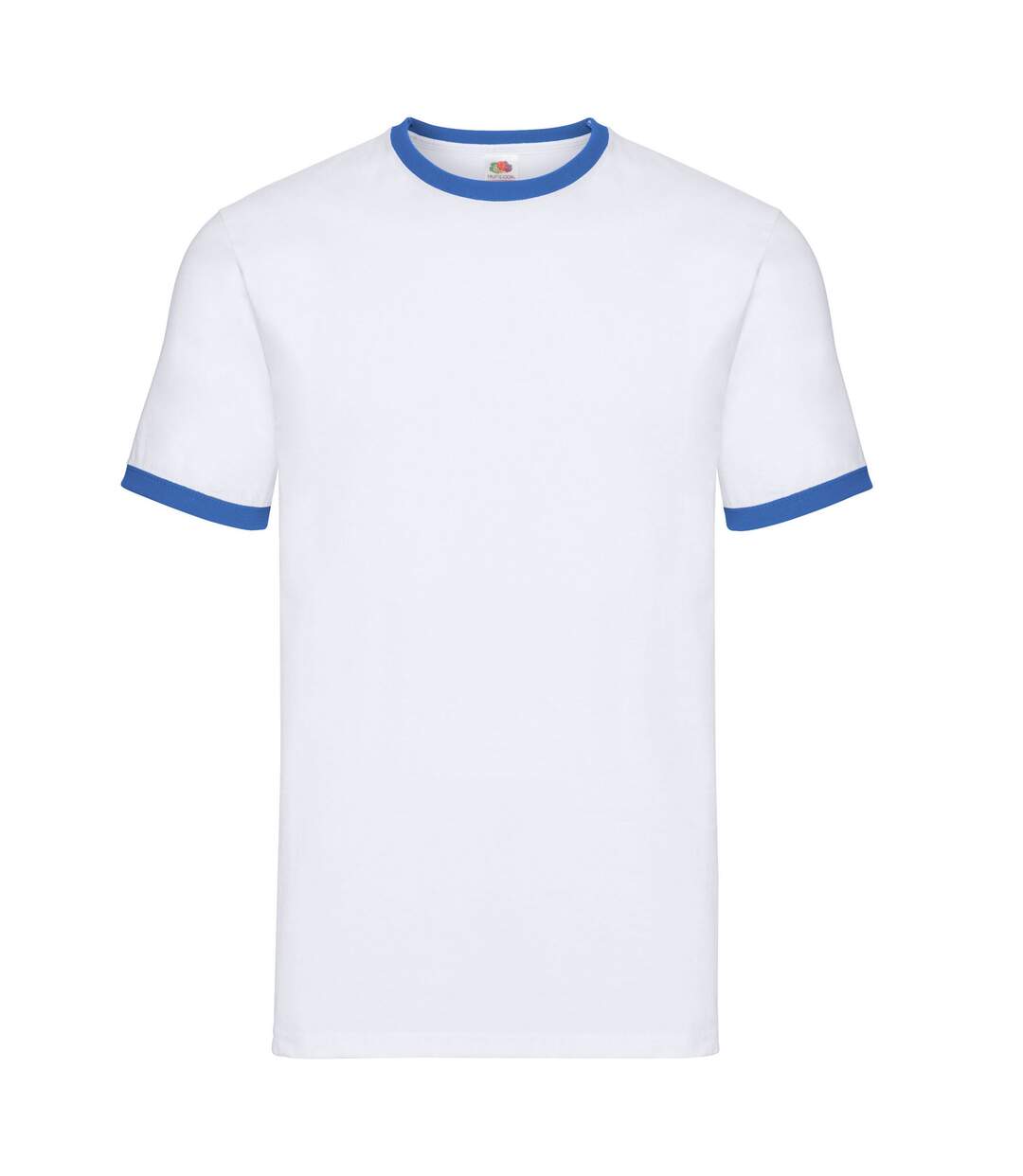 T-shirt Ringer Homme Blanc Bleu Roi Fruit Of The Loom-1