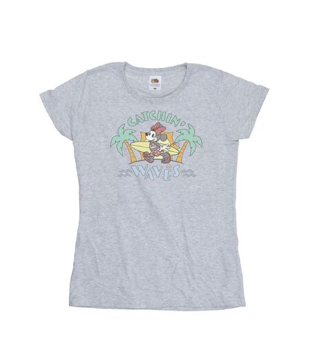 Disney Femme/Ladies Minnie Mouse Catchin Waves - T-shirt en coton (Gris sportif) - UTBI33343