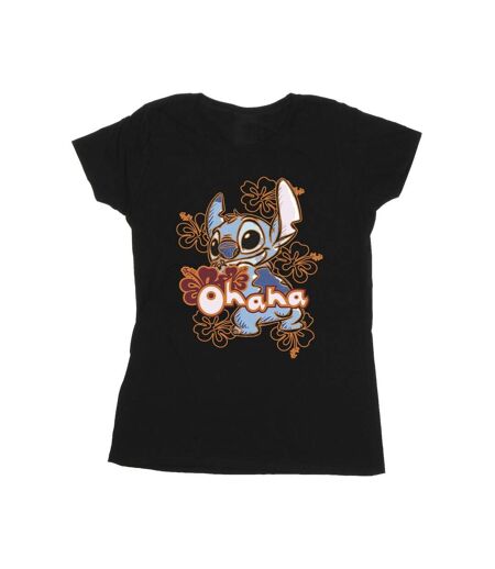 Disney Femmes/Les femmes Lilo And Stitch Ohana Orange Hibiscus Cotton T-Shirt (Noir) - UTBI25821
