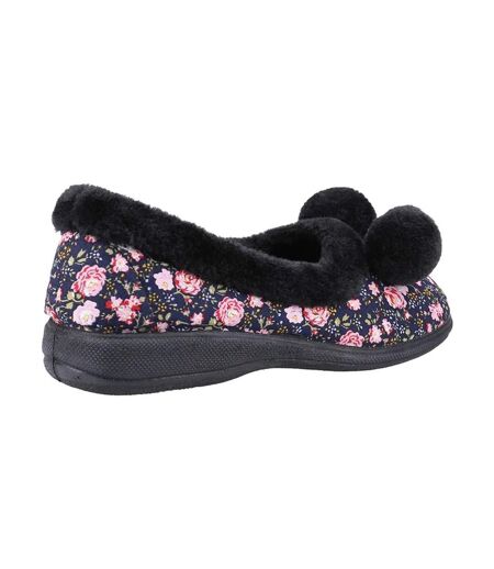 Womens/ladies goldfinch floral slippers black Fleet & Foster