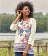 Women's Off-White Patterned Tunic - Three-Quarter Sleeves Atlas For Men