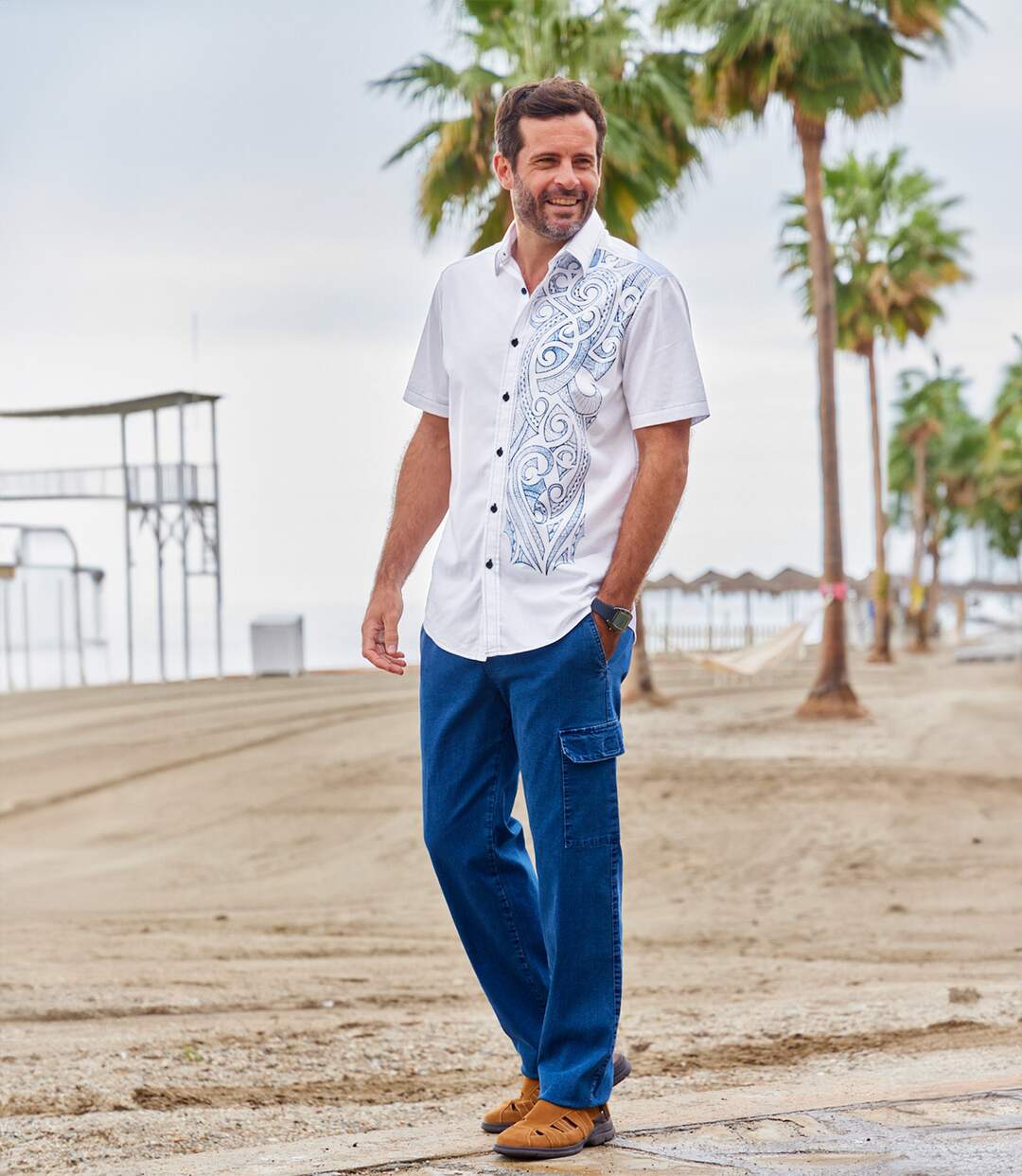 Men's White Printed Poplin Shirt 