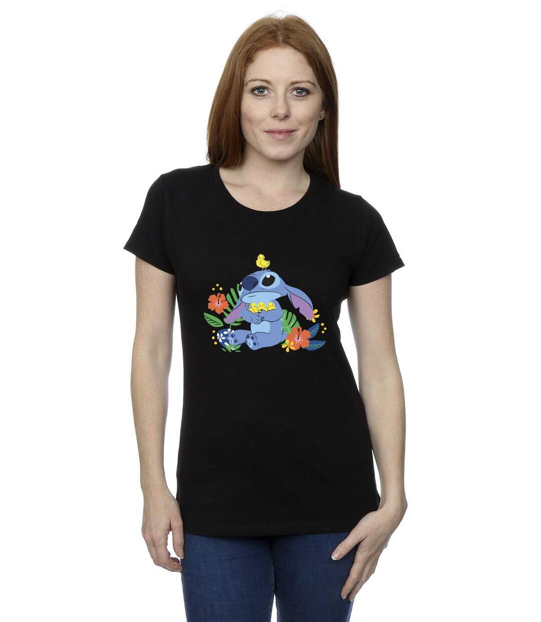Disney T-shirt en coton motif oiseaux Lilo & Stitch Femme/Femme (Noir) - UTBI25900-2