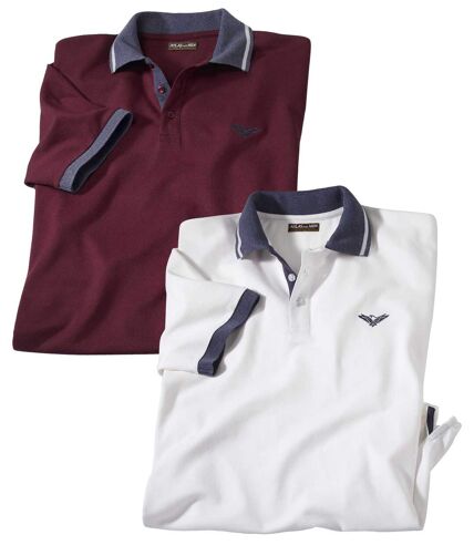 Pack of 2 Men's  Adventure Piqué Polo Shirts - Dark Red White
