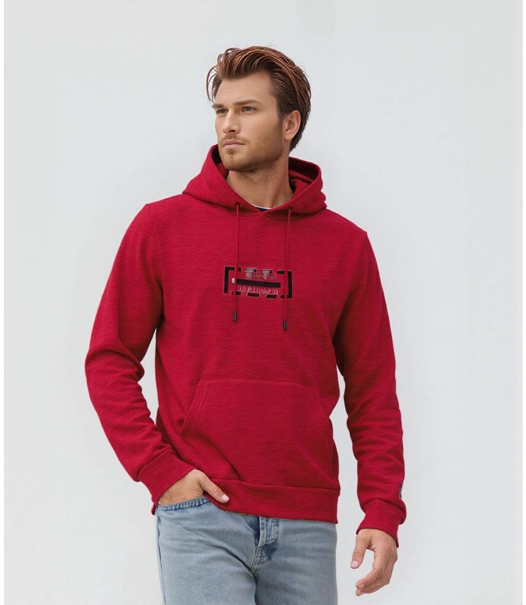 Sweat à  capuche rouge pour homme avec imprimé stylé, parfait pour afficher votre style décontracté-4