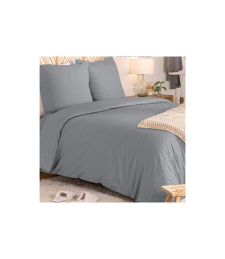 Parure de Lit 3 Pièces Percale 260x240cm Gris