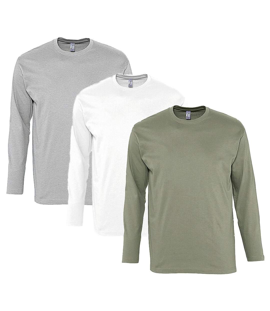 lot 3 T-shirts manches longues HOMME - gris blanc kaki