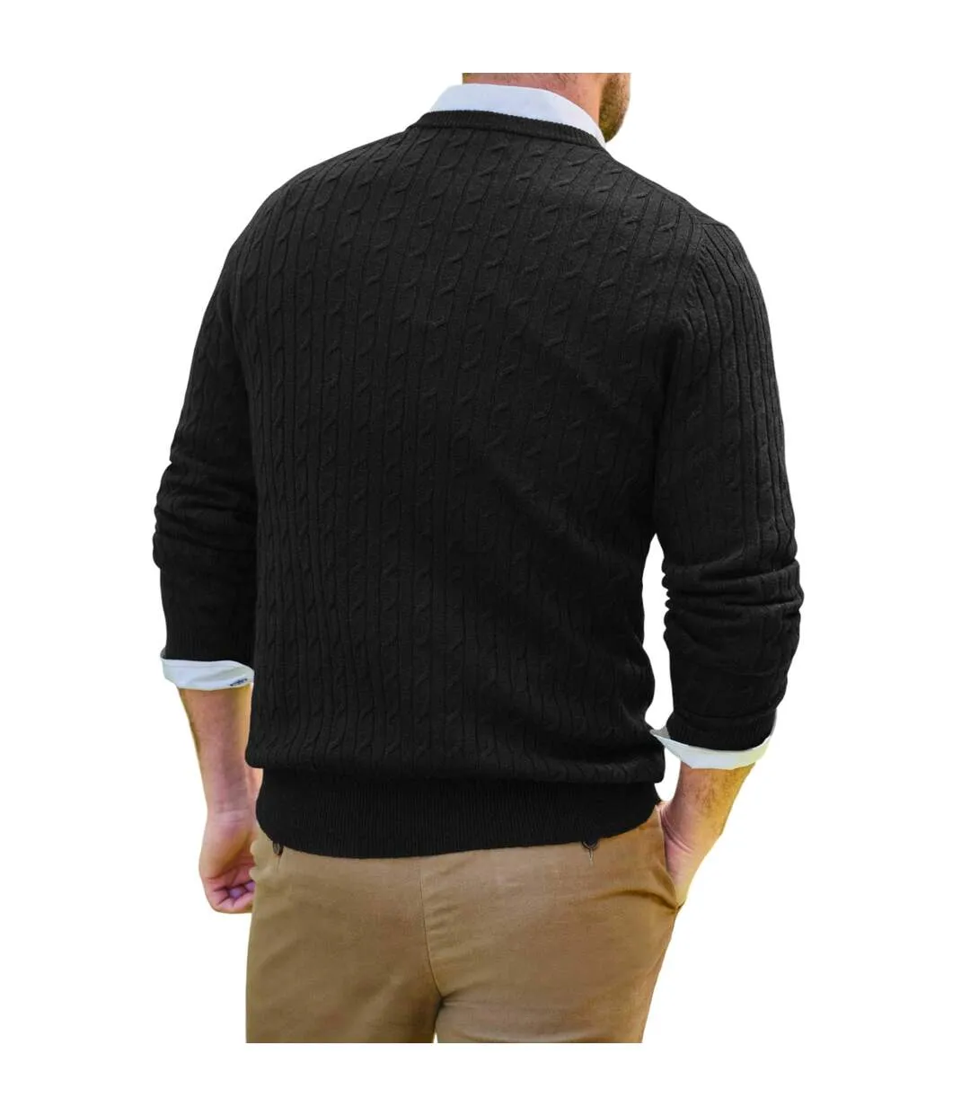 Chandail À Col Roulé En Tricot Torsadé En Cachemire Et En Mérinos Pour Hommes Noir WoolOvers-2