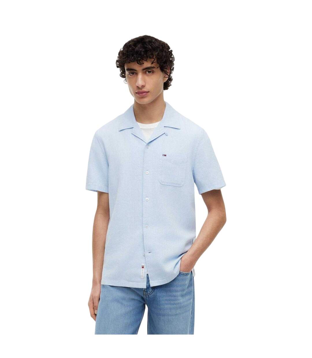 Mens Linen Short-sleeved Shirt Sweet Blue Tommy Jeans-4