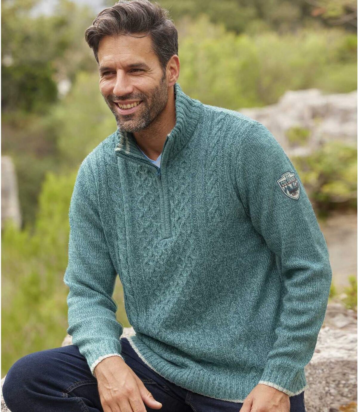 Pletený sveter so stojatým golierom na zips Forest Atlas For Men