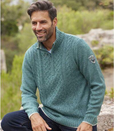 Pletený sveter so stojatým golierom na zips Forest