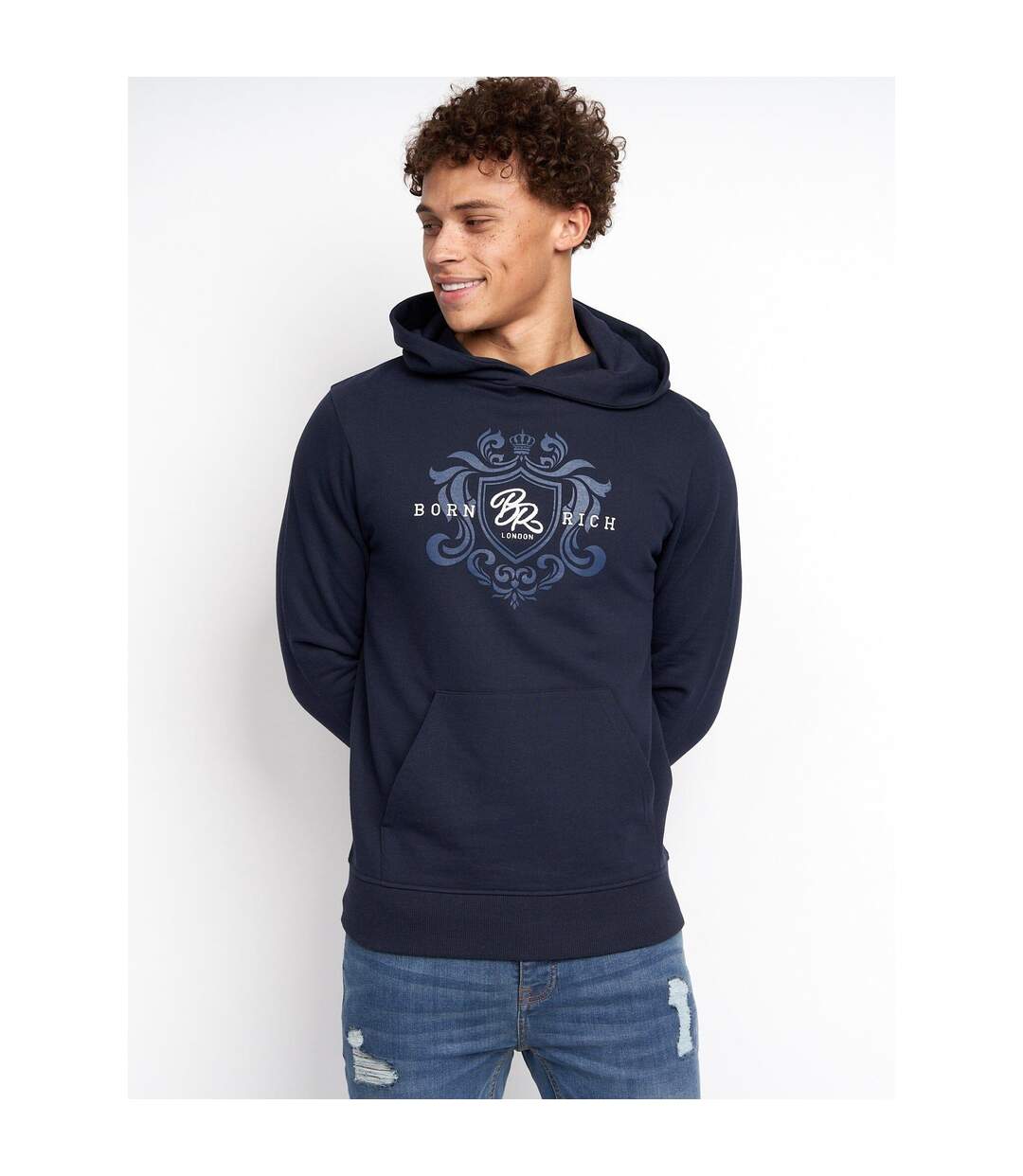 Sweat à capuche jairo homme bleu marine Born Rich