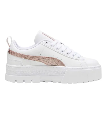 Womens/ladies Mayze Leather Platform Trainers White Glitter White Puma
