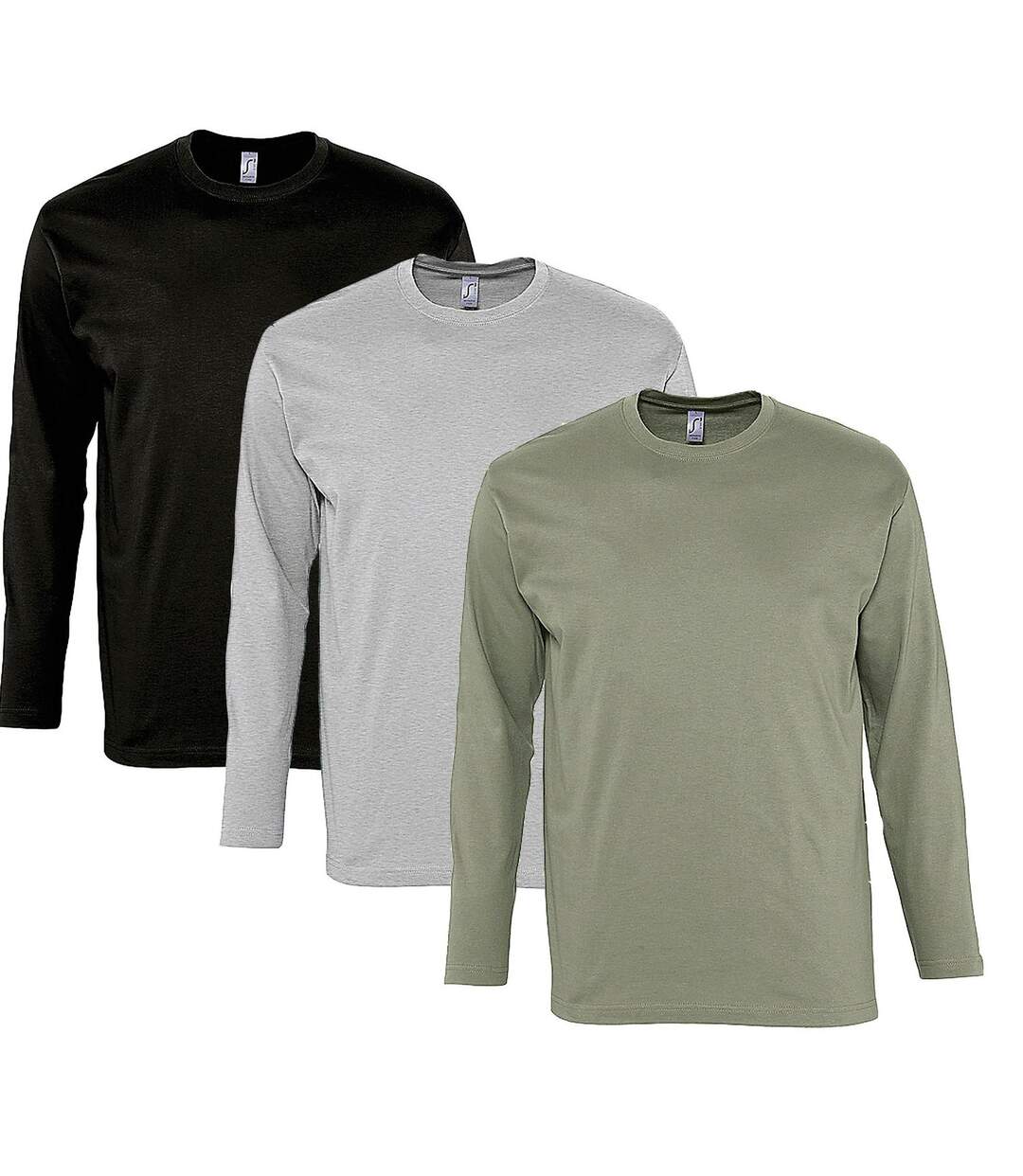 lot 3 T-shirts manches longues HOMME - noir gris kaki