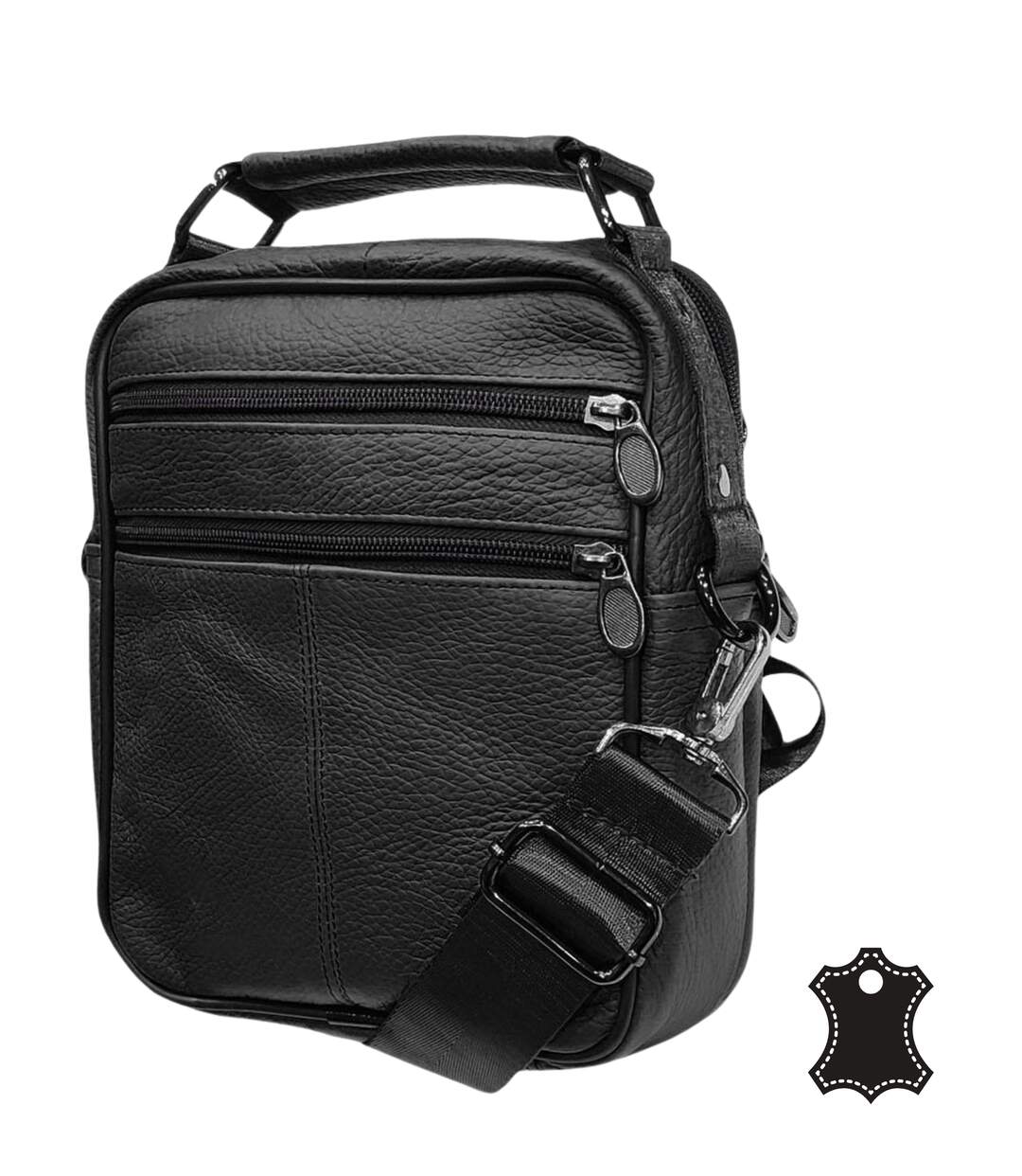 Sacoche bandoulière homme en CUIR - Sacoche multi poches - cuir vachette - Noir-2