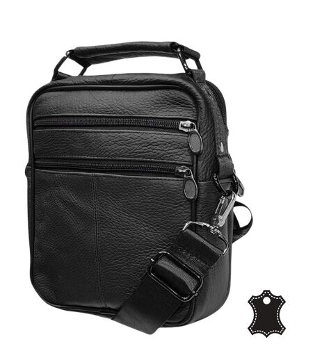Sacoche bandoulière homme en CUIR - Sacoche multi poches - cuir vachette - Noir