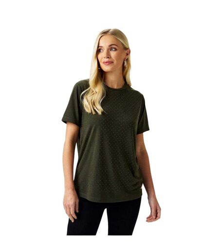 Womens/ladies Diamante T-shirt Khaki Green Biba