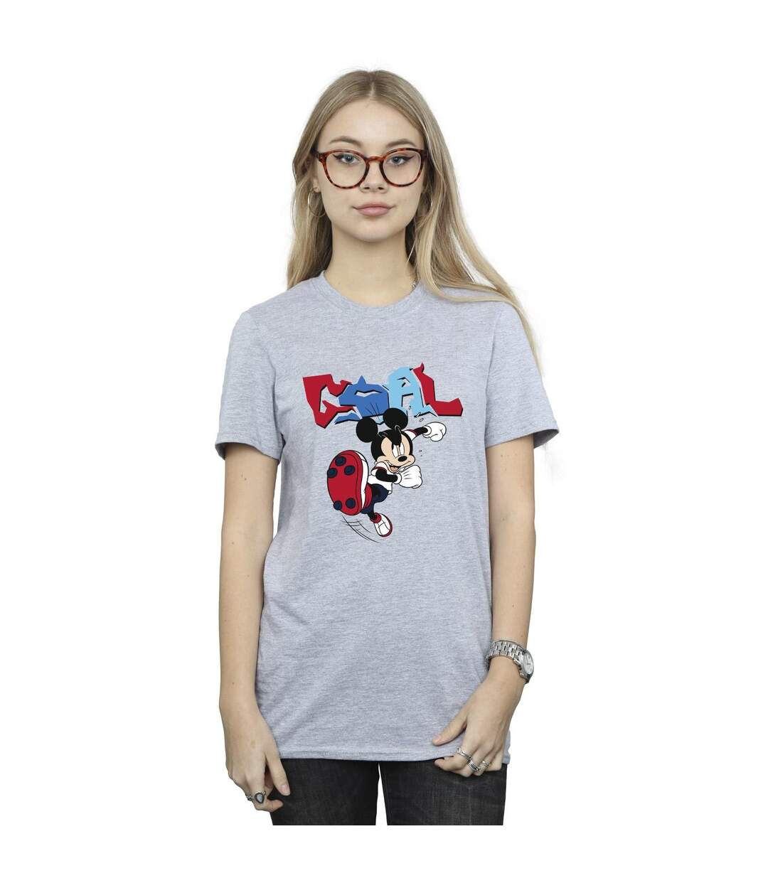 Disney T-shirt boyfriend en coton Mickey Mouse Goal Striker Pose Womens/Ladies (Gris sportif) - UTBI38579-2