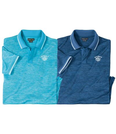 Pack of 2 Men's Slub-Effect Polo Shirts - Turquoise Navy