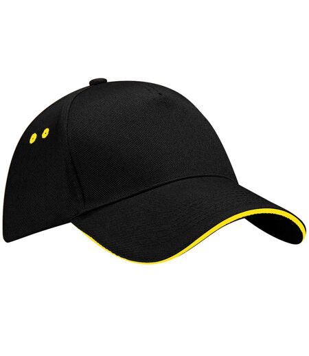 Beechfield Unisex Ultimate 5 Panel Contrast Baseball Cap With Sandwich Peak (Pack of 2) (Black/Yellow)