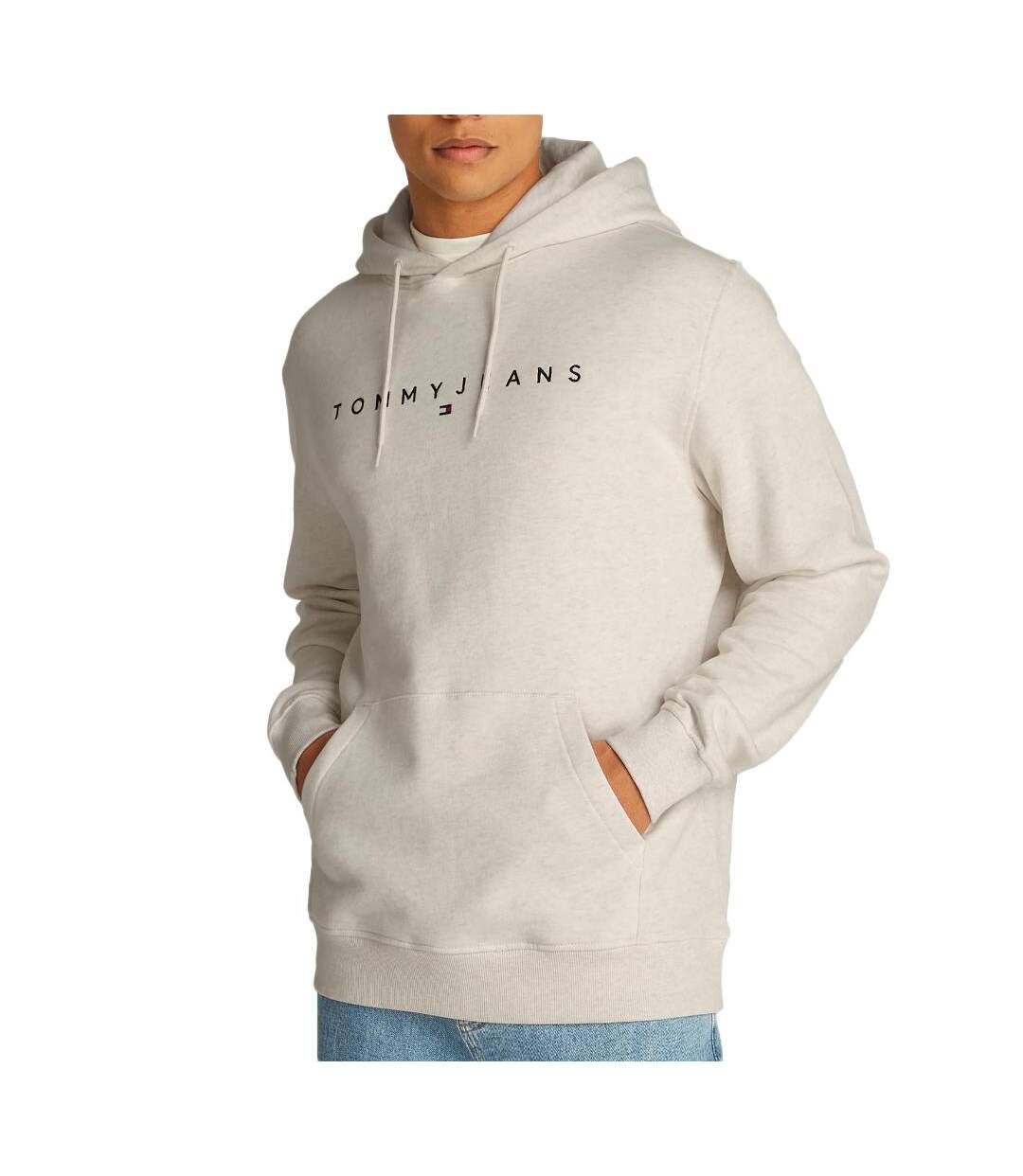 Sweat gris chiné homme tommy hilfiger linear logo-1