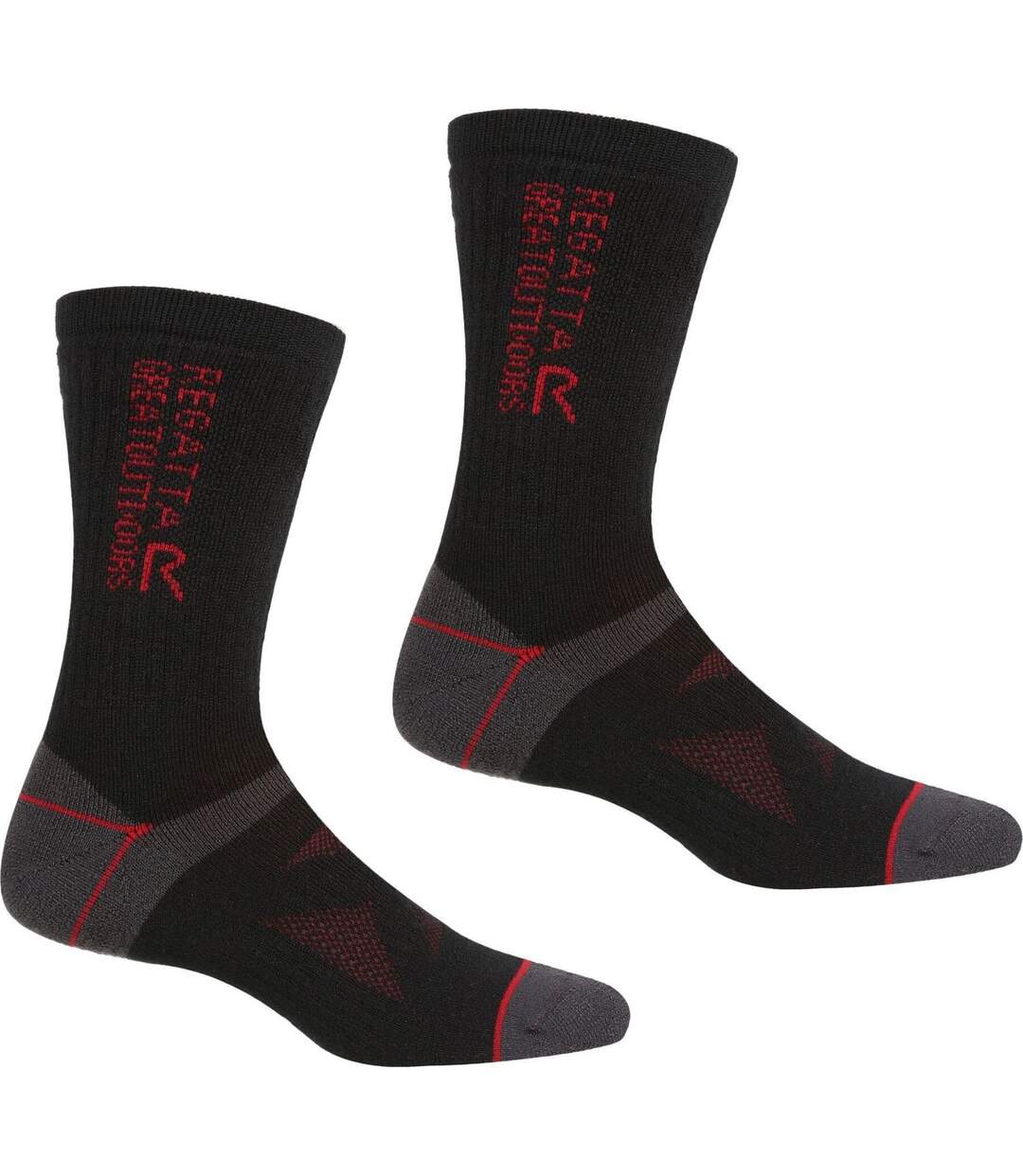 Pack Of 2  Unisex Adult Wool Hiking Boot Socks  Black Dark Red Regatta-1