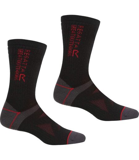 Pack Of 2  Unisex Adult Wool Hiking Boot Socks  Black Dark Red Regatta