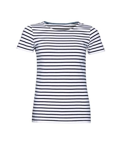 SOLS Womens/Ladies Miles Striped Short Sleeve T-Shirt (White/Navy) - UTPC2585