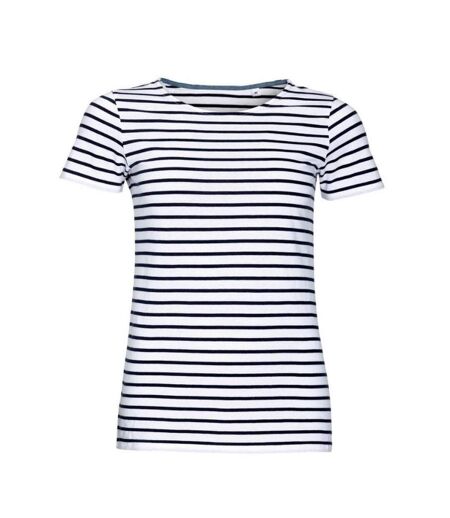 Miles t-shirt rayé à manches courtes femme blanc / bleu marine SOLS