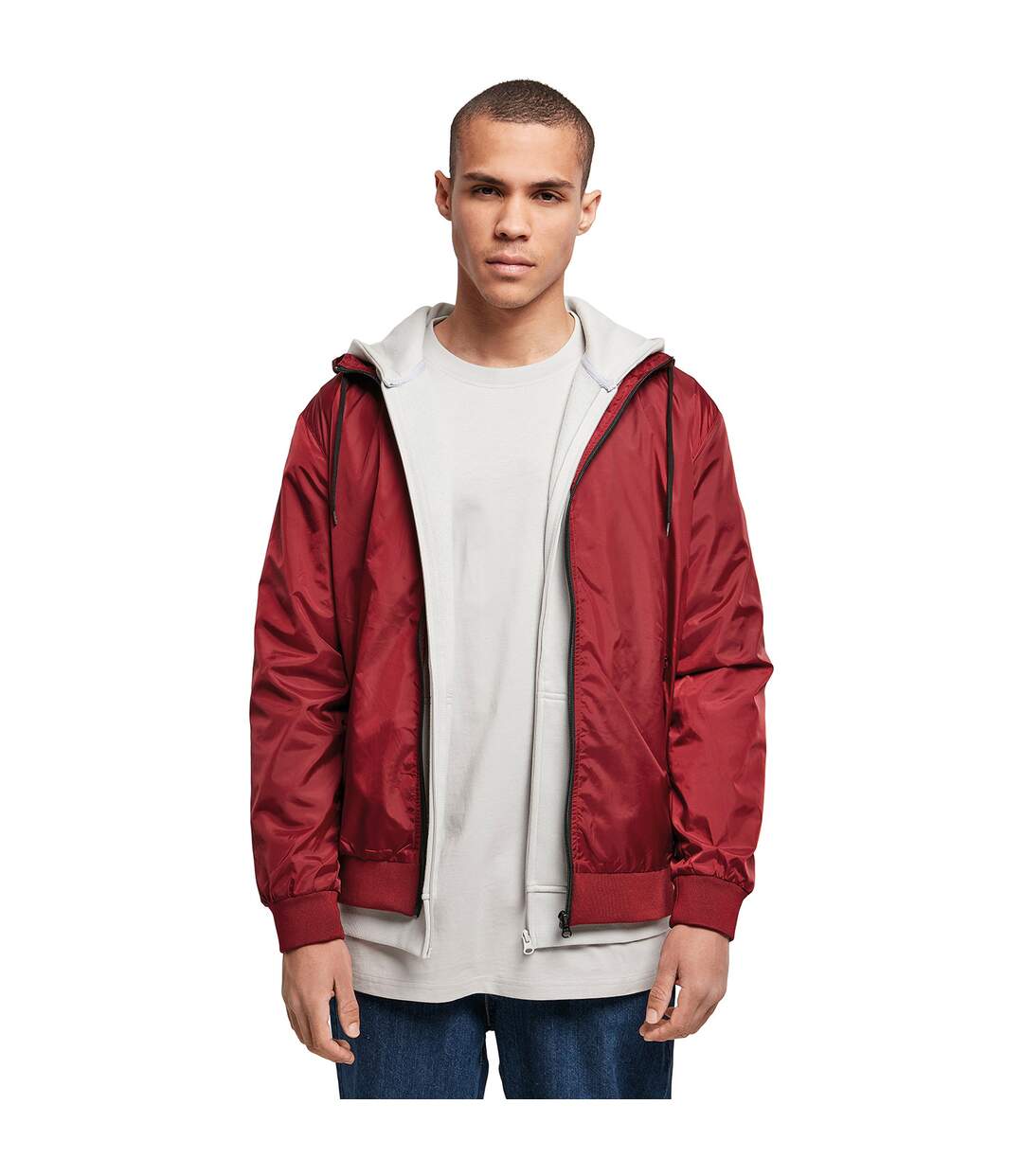 Veste wind runner homme bordeaux / noir Build Your Brand