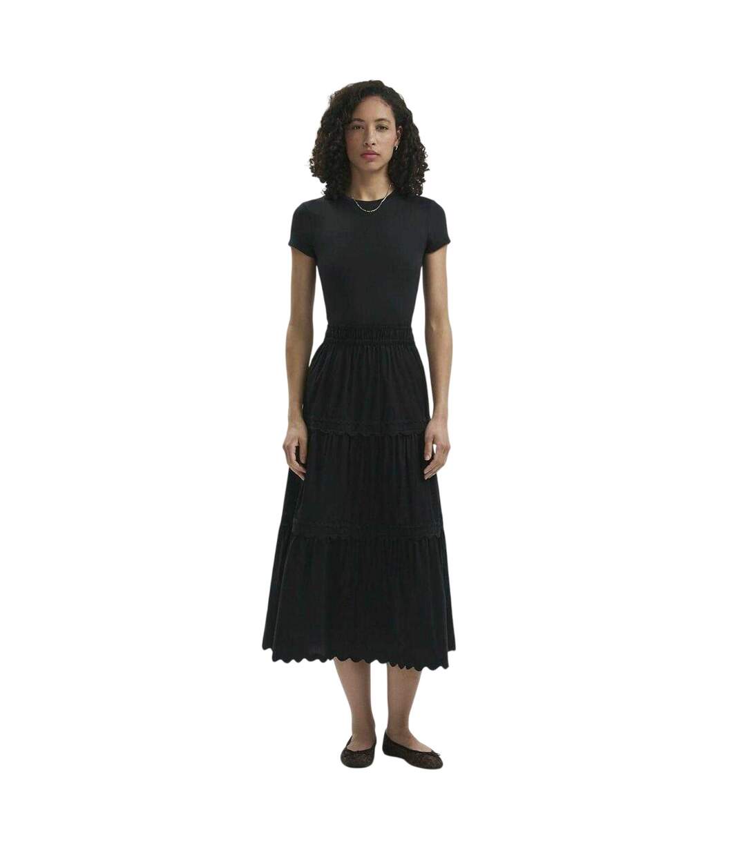 Womens/ladies Tiered Cotton Poplin Maxi Skirt Black Finery-1