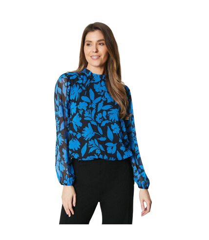 Womens/ladies floral ruffle neck blouse blue Principles