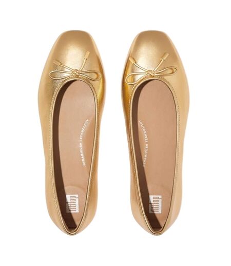 Womens/ladies Delicato Leather Ballerina Flats Old Gold FitFlop
