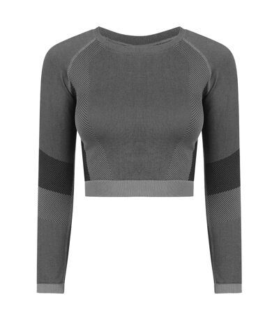 Tombo Womens/Ladies Seamless Panelled Long Sleeve Crop Top (Light Gray/Black) - UTRW7496