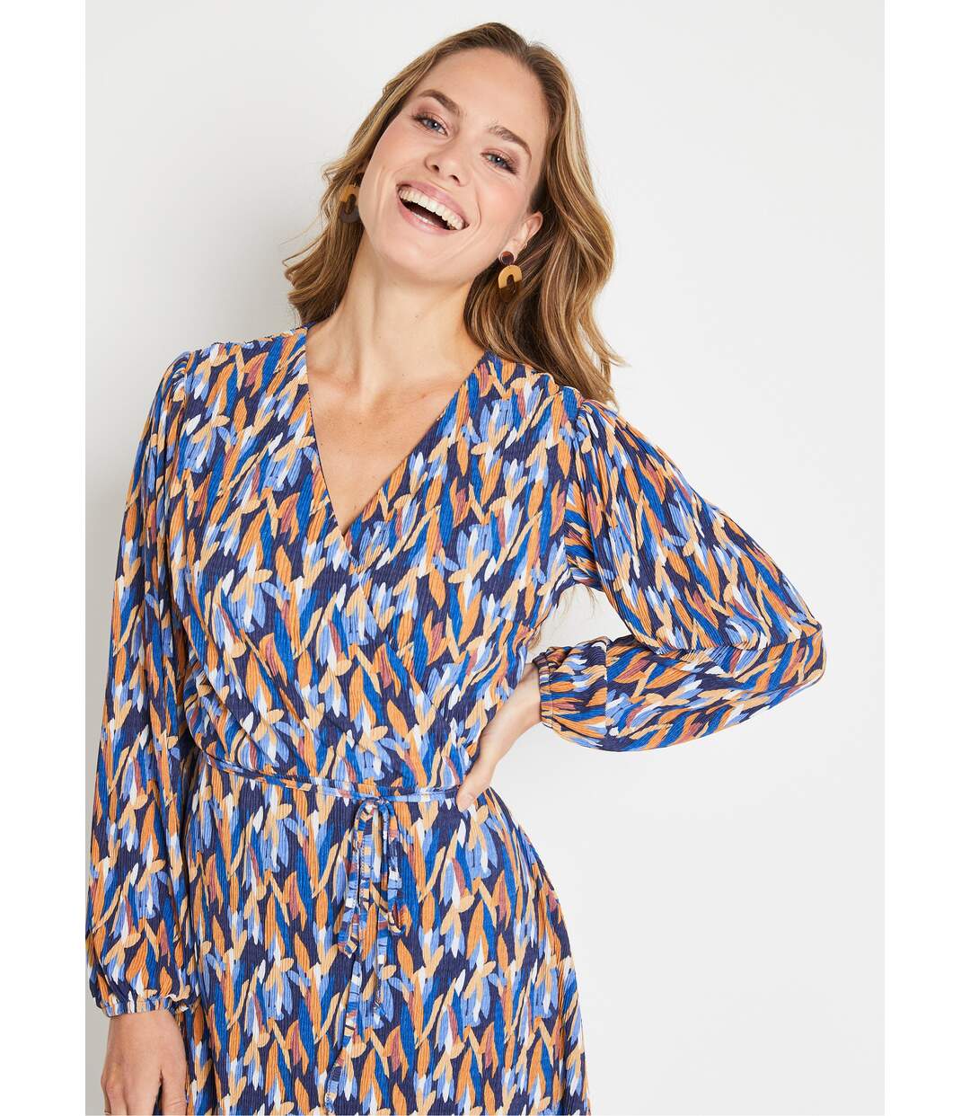 Robe courte cache-coeur imprimé feuillage-3