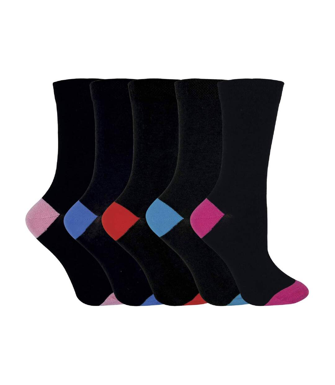 5 Pack Ladies Soft Top Cotton Rich Socks with Coloured Heel & Toe-1