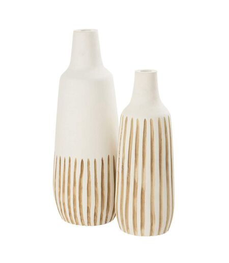 Vase Design en Bois Ying 45cm Blanc & Naturel