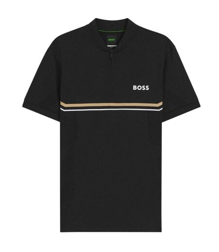 Mens Pl Toc Spin Logo Quarter Zip Polo Shirt Black Boss