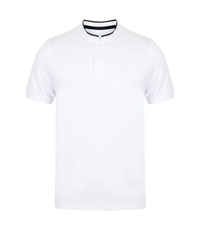 Front Row Mens Stand Collar Stretch Polo Shirt (White/Bright Navy) - UTPC2946