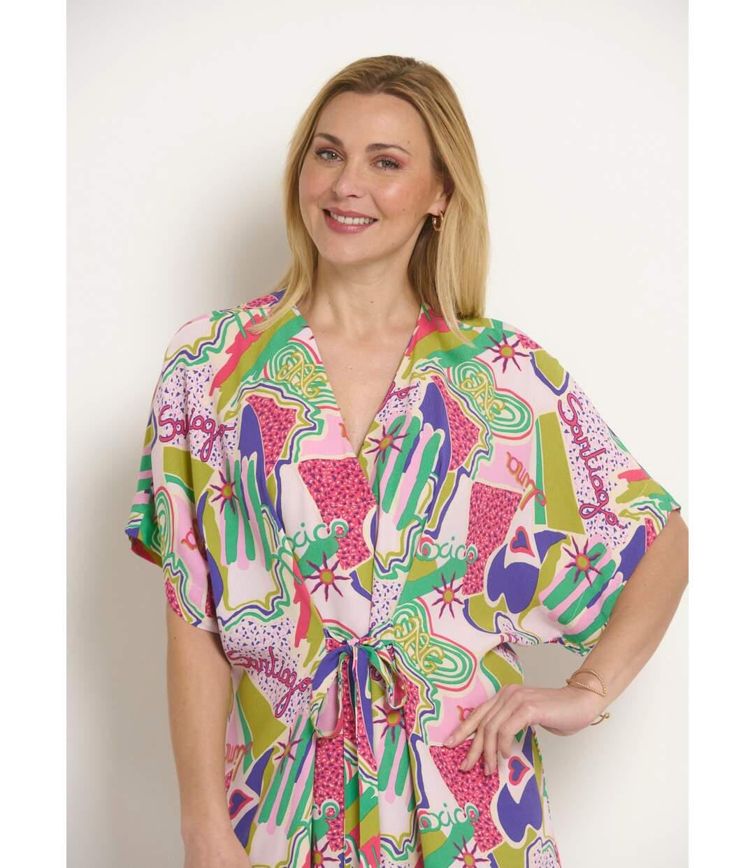 Robe courte imprimée liens à la taille-2