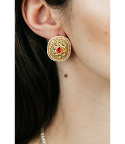 Colourful Floral Indian Meenakari Enamel Kundan Stone Studs Ethnic Earrings