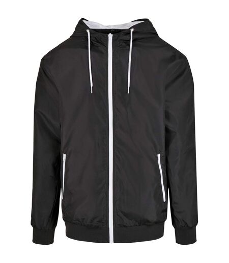 Build Your Brand Mens Windrunner Recycled Jacket (Black/White) - UTRW8039