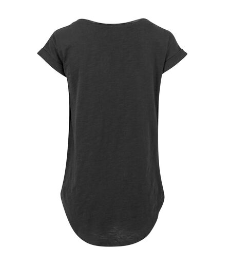 Womens/ladies Long Slub T-shirt Black Build Your Brand