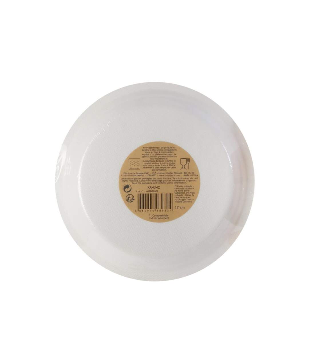 Lot de 10 Assiettes Rondes Canne à Sucre 17cm Blanc-5